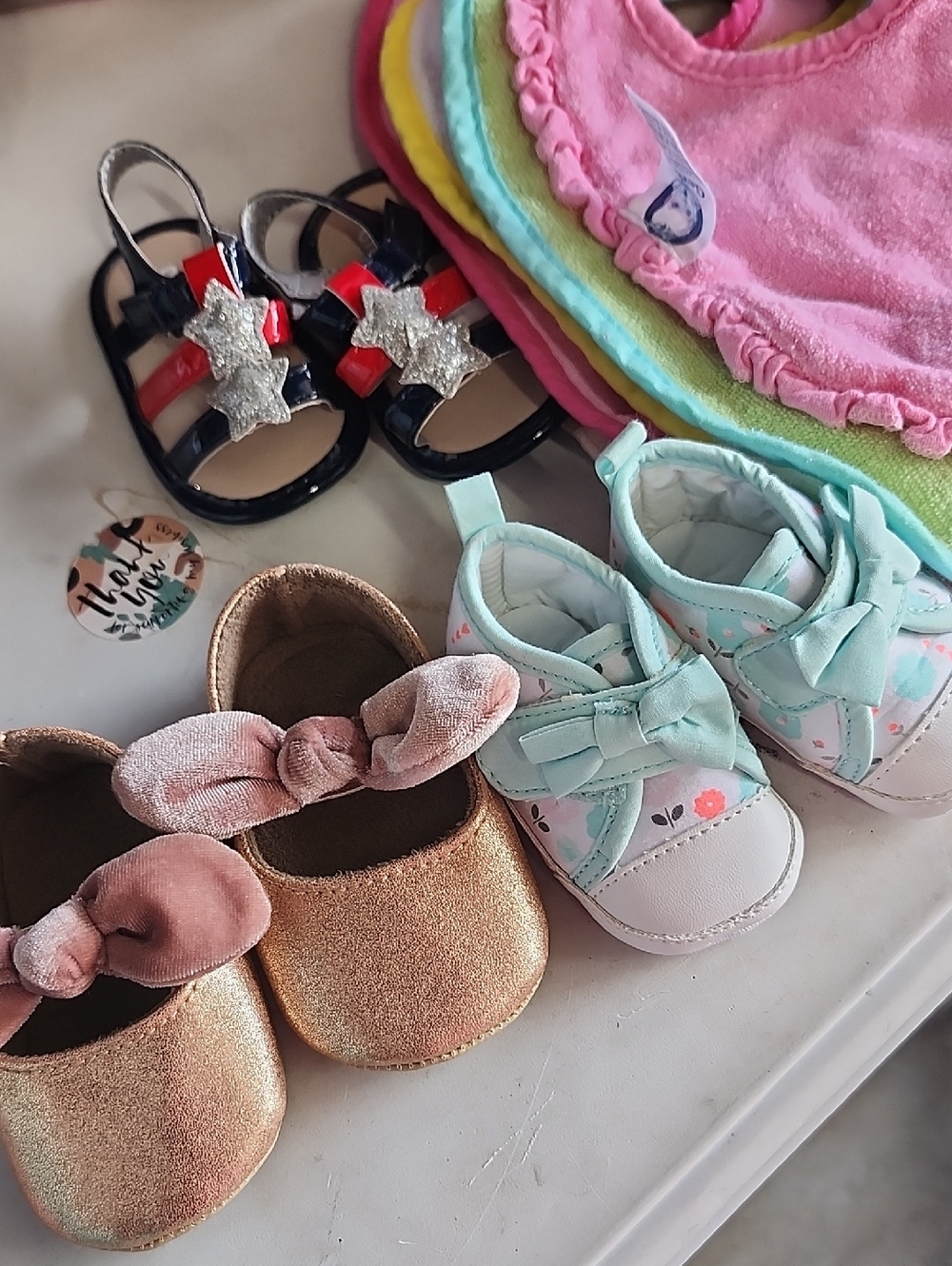 Girls Bundle 6 Bibs 2 Pair Shoes 0 To 3 Mi 1 Pair Newborn